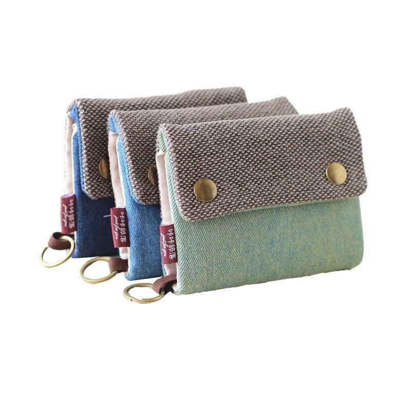 Handmade 3 Fold Fabric Wallet Short Zipper Purses Multi-function Bag Card Holder