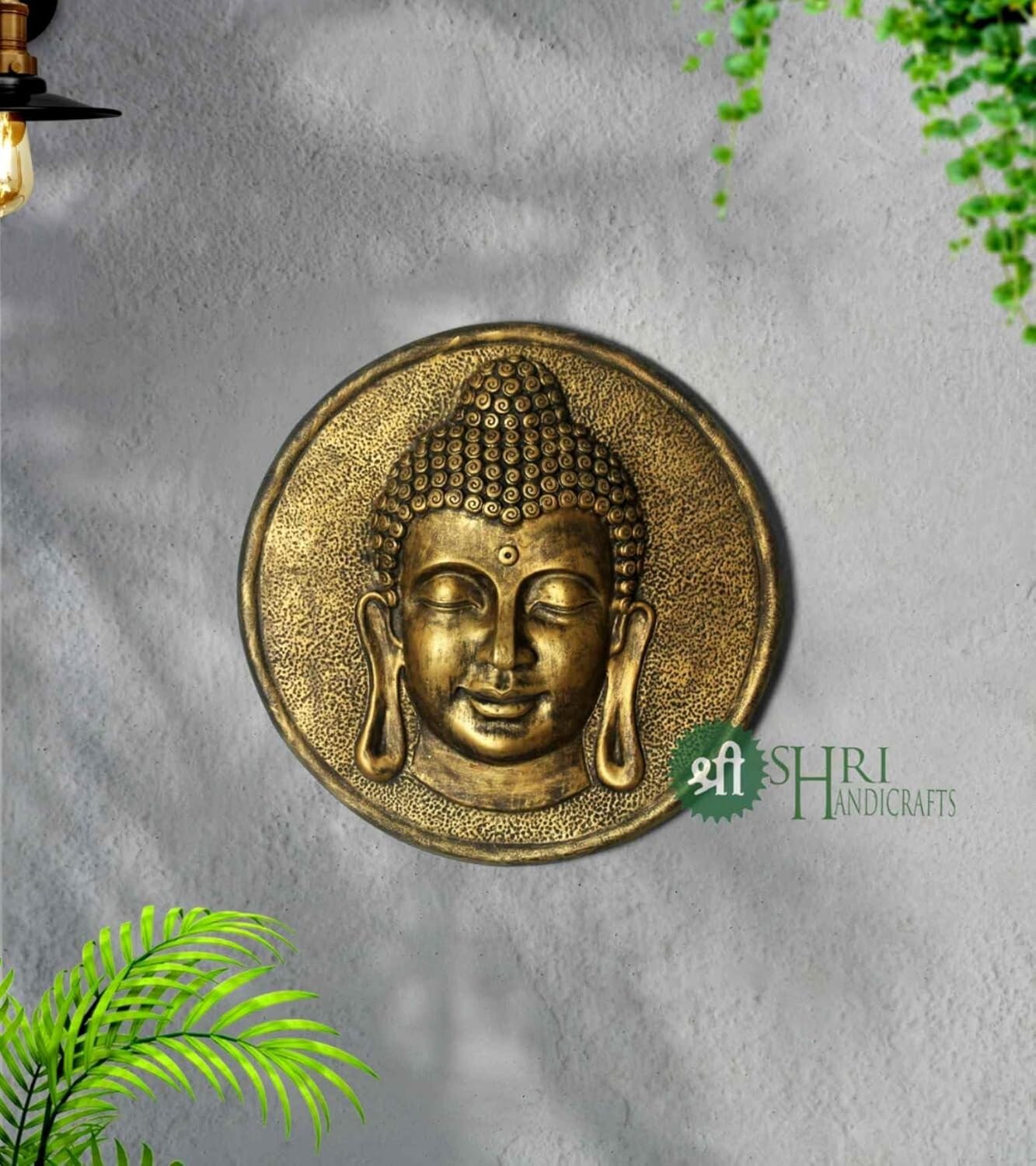 Resin Buddha Face Wall Hangings Sculpture Wall Panel Buddhism Showpiece Idol