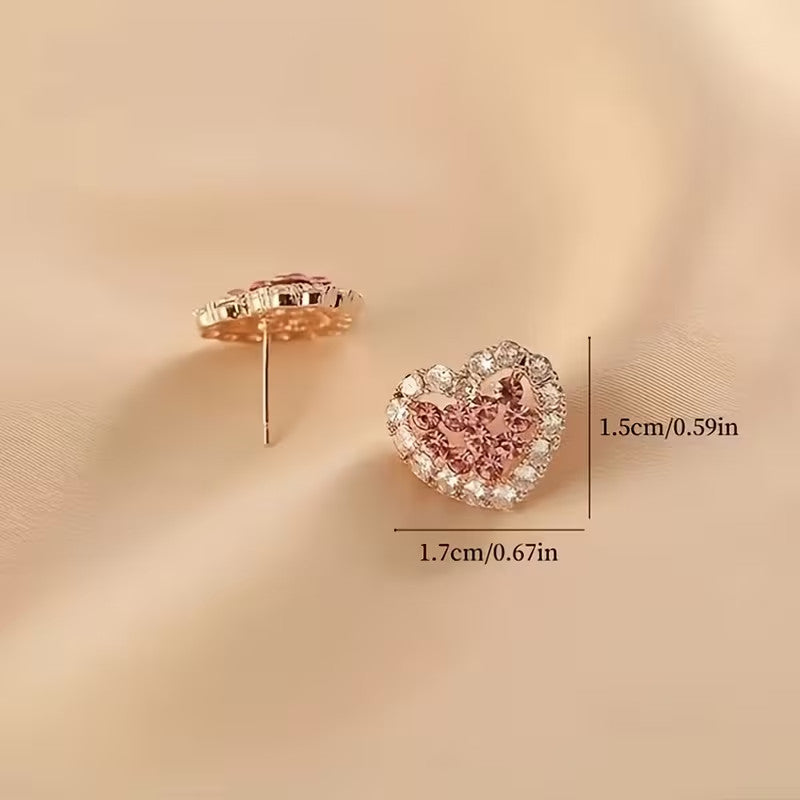 925 Sterling Silver Crystal Heart Stud Earrings Jewellery Women Girls Gift US