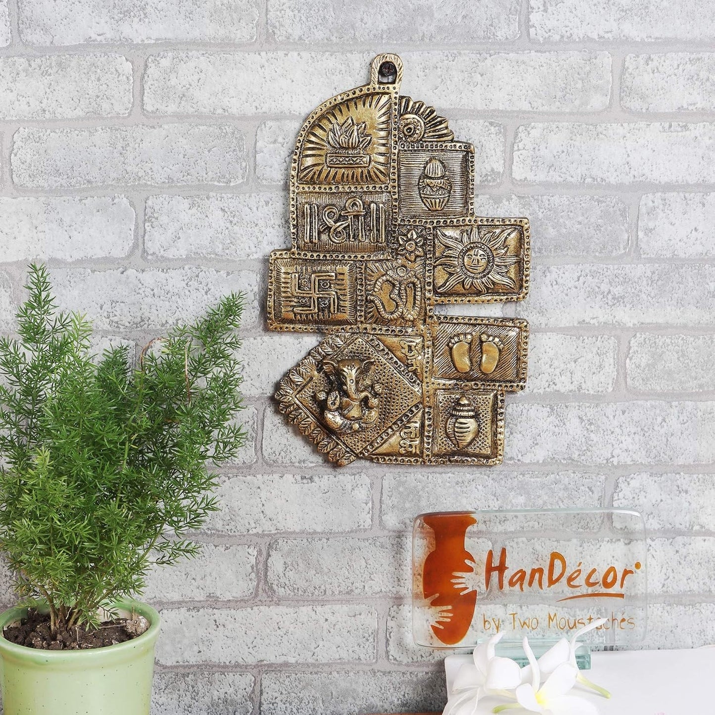 Brass Ethnic Decor Om Kalash Shree Ganesha Wall Hanging God Figurine Statue