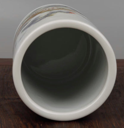 Chinese Colour Porcelain Mountains Rivers Landscape Brush Pot Pencil Vase '宁静致远'