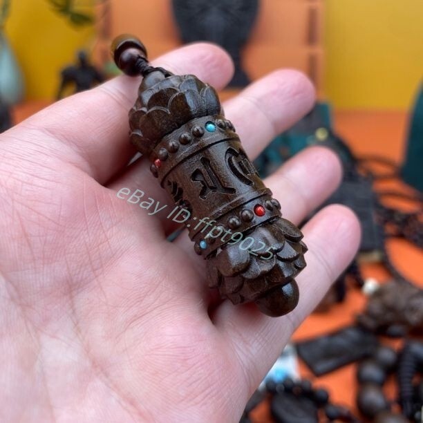 China Tibetan Natural Wood Carving Buddhism Blessing Om mani padme hum Necklace