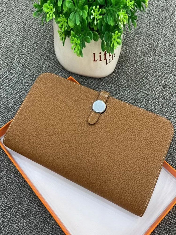 Genuine Leather Long Wallet Buckle Purse Collect Card Holder Cowhide Clutch Bag