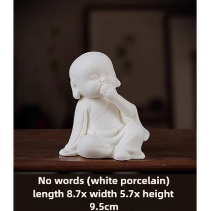 Little Monk White Ceramic Tea Pet Ornament 9.5cm Tea Table Decoration Tea Play