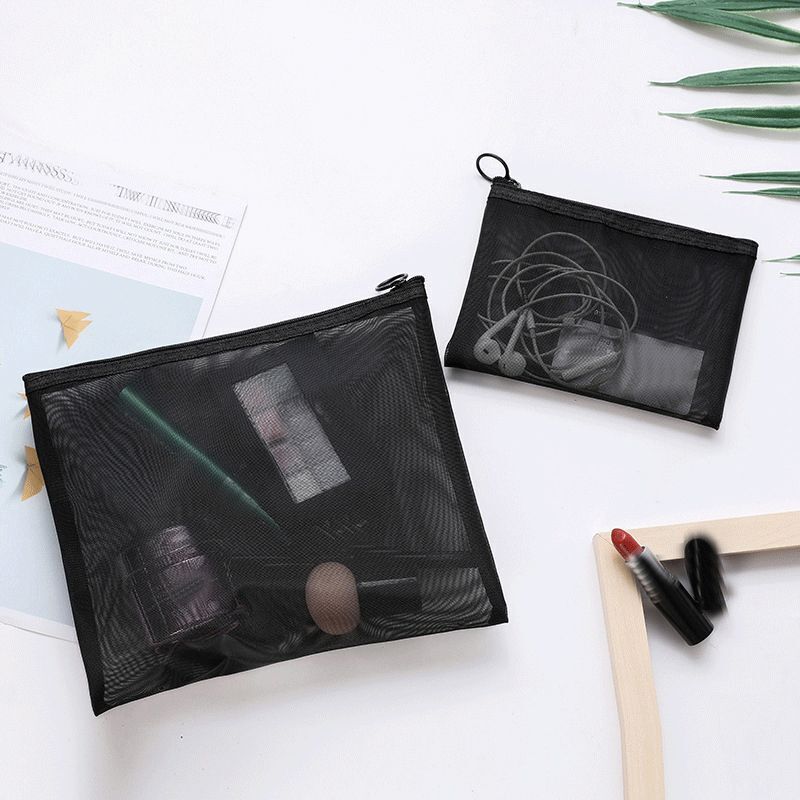 Black Transparent Mesh Cosmetic Makeup Bag Organizer Travel Storage Pouch Cases