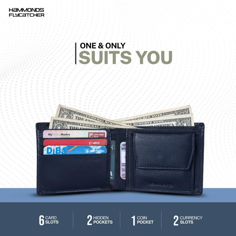 Brand New Authentic RFID Protected Blue BI-Fold Genuine Leather Mens Wallet