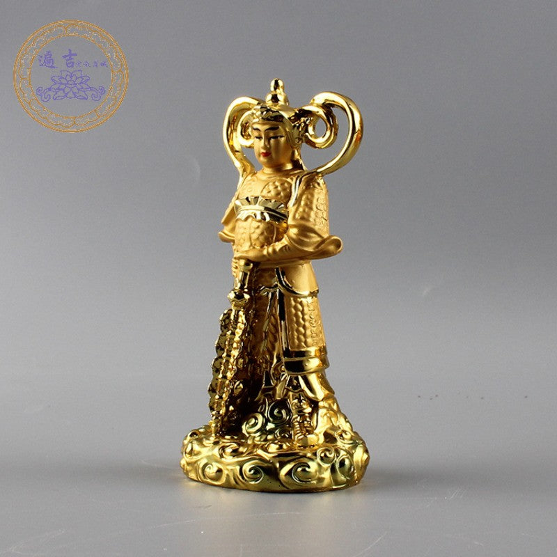 Traditional Resin Gilding Skanda Bodhisattva Buddha Statue Ornament Handicrafts