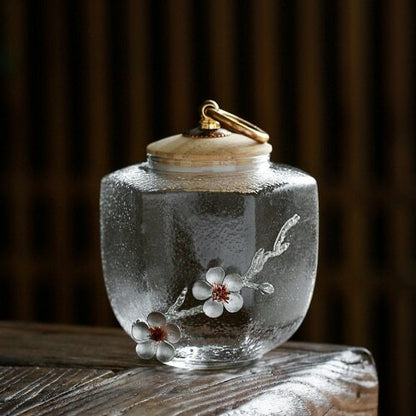 10.5cm Hammered Pattern Glass Tea Caddy Flower Sealed Fruit Tea Storage Jar