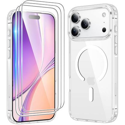 4IN1 for iPhone 17 Pro Max 17 Air Clear Magnetic Case with 3 Screen Protectors