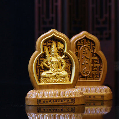 Wooden Carving Zodiac Buddha Car Safety Charm Ornaments Guanyin Statue Car Home