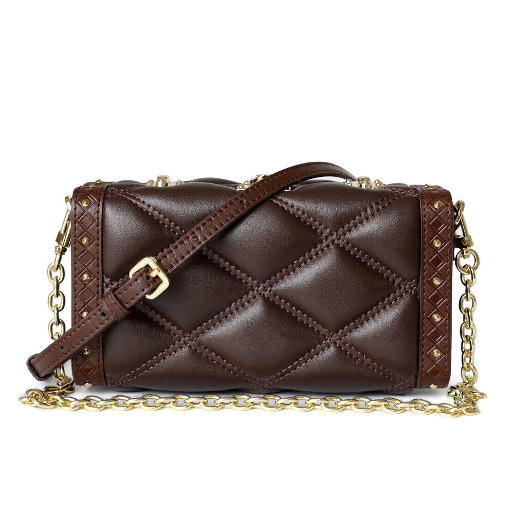 Small Mini Quilted Lambskin Leather Clutch Box Case Shoulder Bag Purse w/ Chain