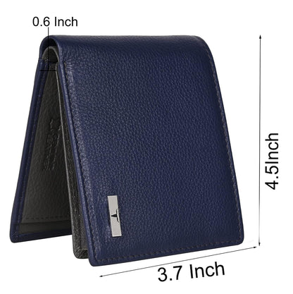 NEW BUE/GREY BI-FOLD LEATHER MEN'S WALLET RFID PROTECTION GIFT ITEM