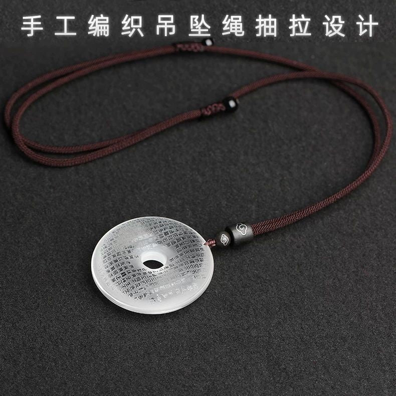 Glass Heart Sutra Ping An Buckle Pendant Necklace Buddhist Amulet Feng Shui