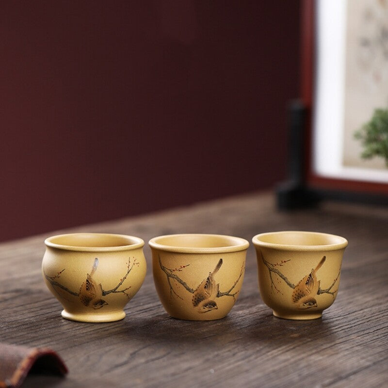 One Cup Handmade Tea Cup Real Yixing Zisha Duan Clay Marked Bird Handpainted Cup