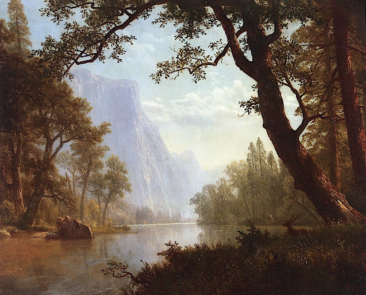 Oil painting river landscape El-Capitan-Yosemite-Albert-Bierstadt-oil-painting