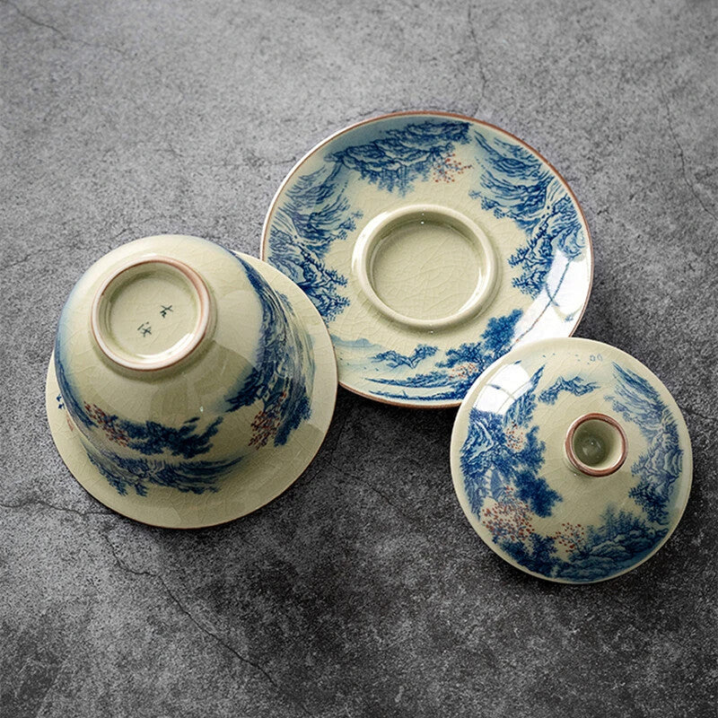 Landscape Ceramic Opening Gaiwan for Tea Tureen Teaware Cup Chinese Tea Bowls