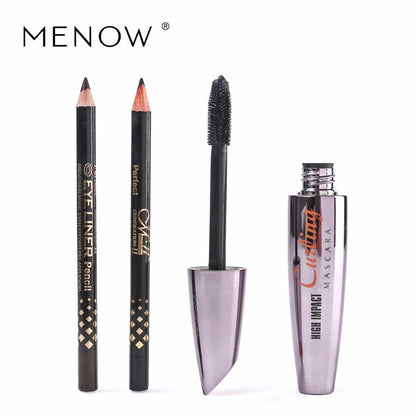MENOW Brand Thick Mascara Set With 2 Pencils Black / Brown Natural Curly Lasting