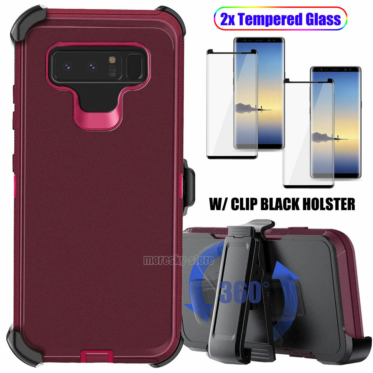Case Clip Holster Cover,Tempered Glass Protector For Samsung Galaxy Note 8