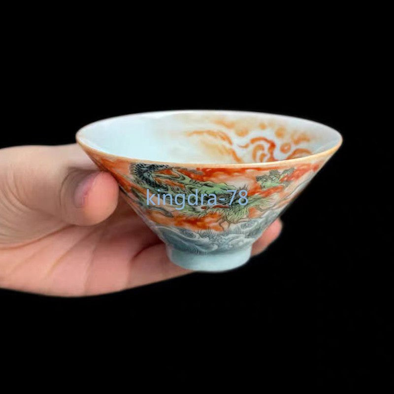 90ml Jingdezhen Porcelain Chinese Tea Cup Glaze Dragon Handmade Kung Fu Teaware