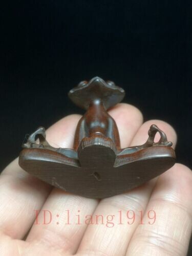 Chinese boxwood hand carved Frog Statue table deco Incense Seat collectable