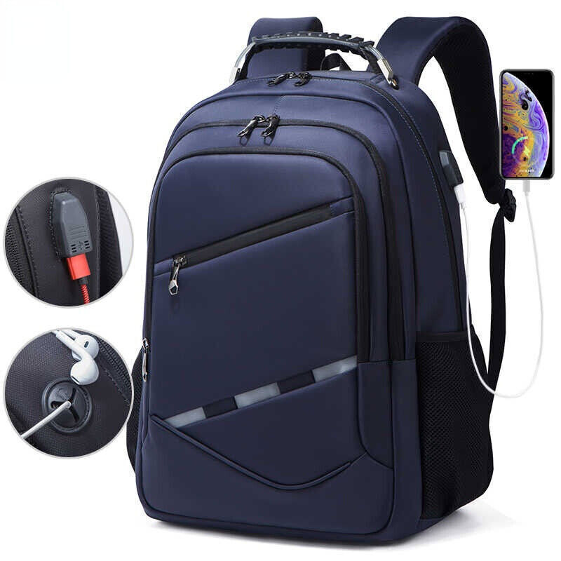 Men's Backpack 17.3 Inch Laptop Business USB Charger Travel Commuter School Bag