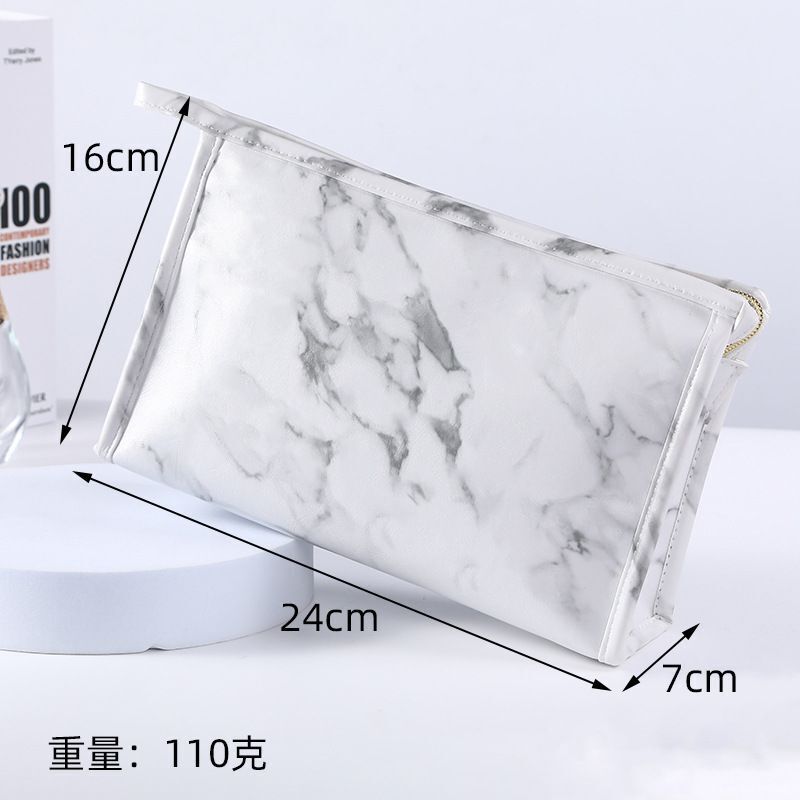Pink Marble Pattern Cosmetic Bag Toiletries Storage Purse Waterproof Makeup Case