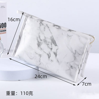 Pink Marble Pattern Cosmetic Bag Toiletries Storage Purse Waterproof Makeup Case