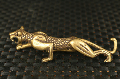 Chinese Old Handmade Copper Handwork Leopard Statue Decor