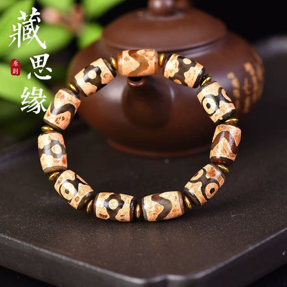 Tibetan Style Agate Bead Bracelet Three Eye Dzi Multi Gem Vintage Unisex
