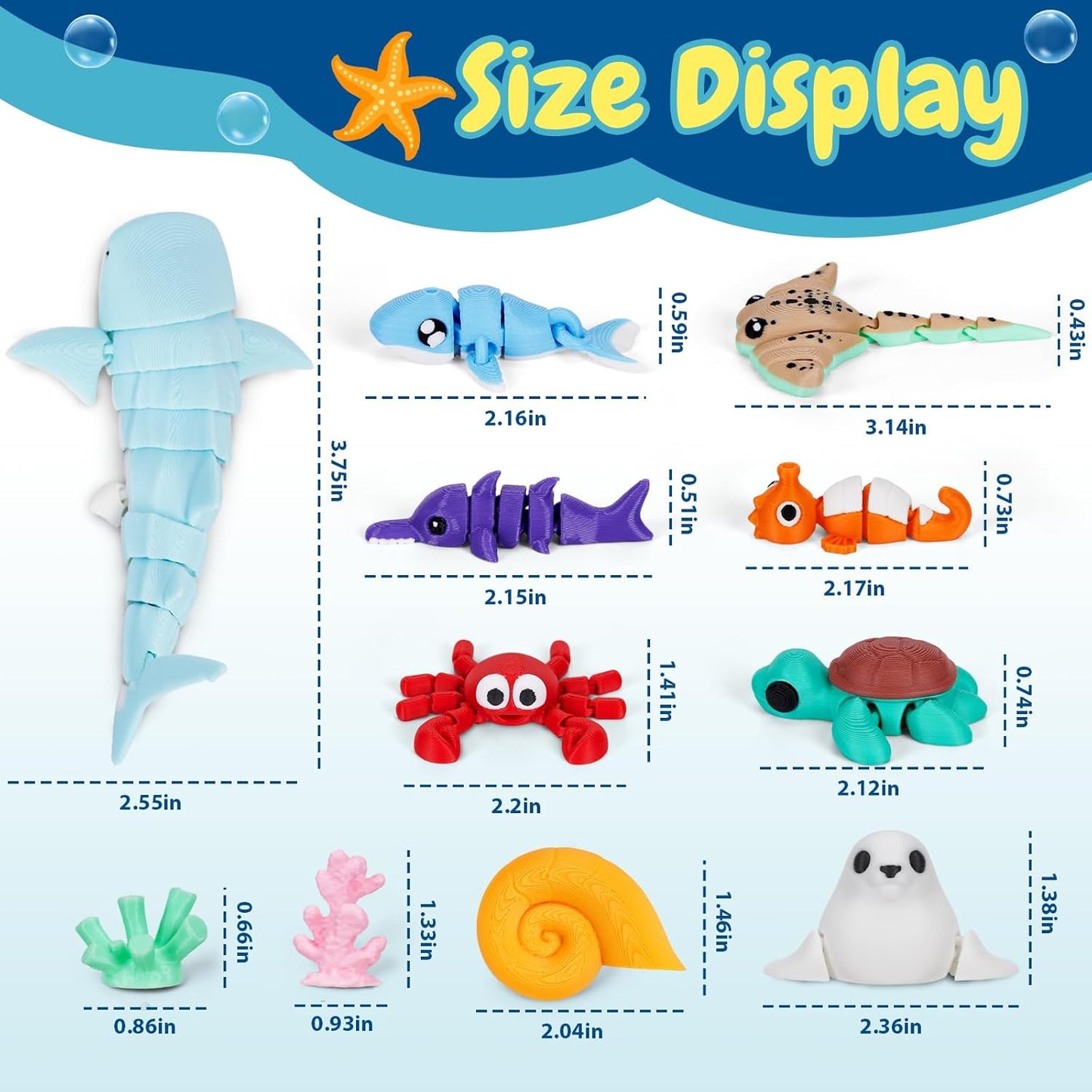 3D Printed Sea Animal Toys - 24Pcs Ocean Animals Figurines Toys for Kids - Flexi