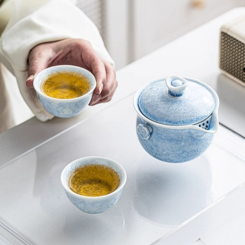 Crystalline Glaze Tea Set with Heat-Resistant Handle Travel Portable Companion