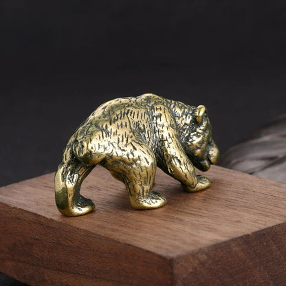 4cm Exquisitely Brass Bear Tea Pet Statue Desk Ornaments Decorations Crafts