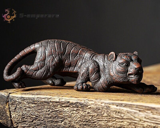 Chinese Zi Sha Clay Tiger Statue Figurine Feng Shui Tea Pet Table Decor