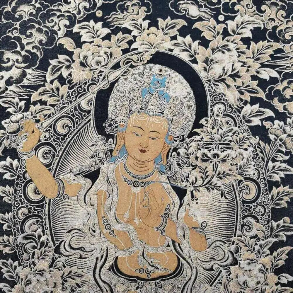 Retro Brocade Craft Thangka Embroidery Painting Caishen Buddha Tangka