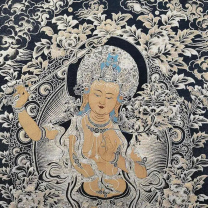 Retro Brocade Craft Thangka Embroidery Painting Caishen Buddha Tangka
