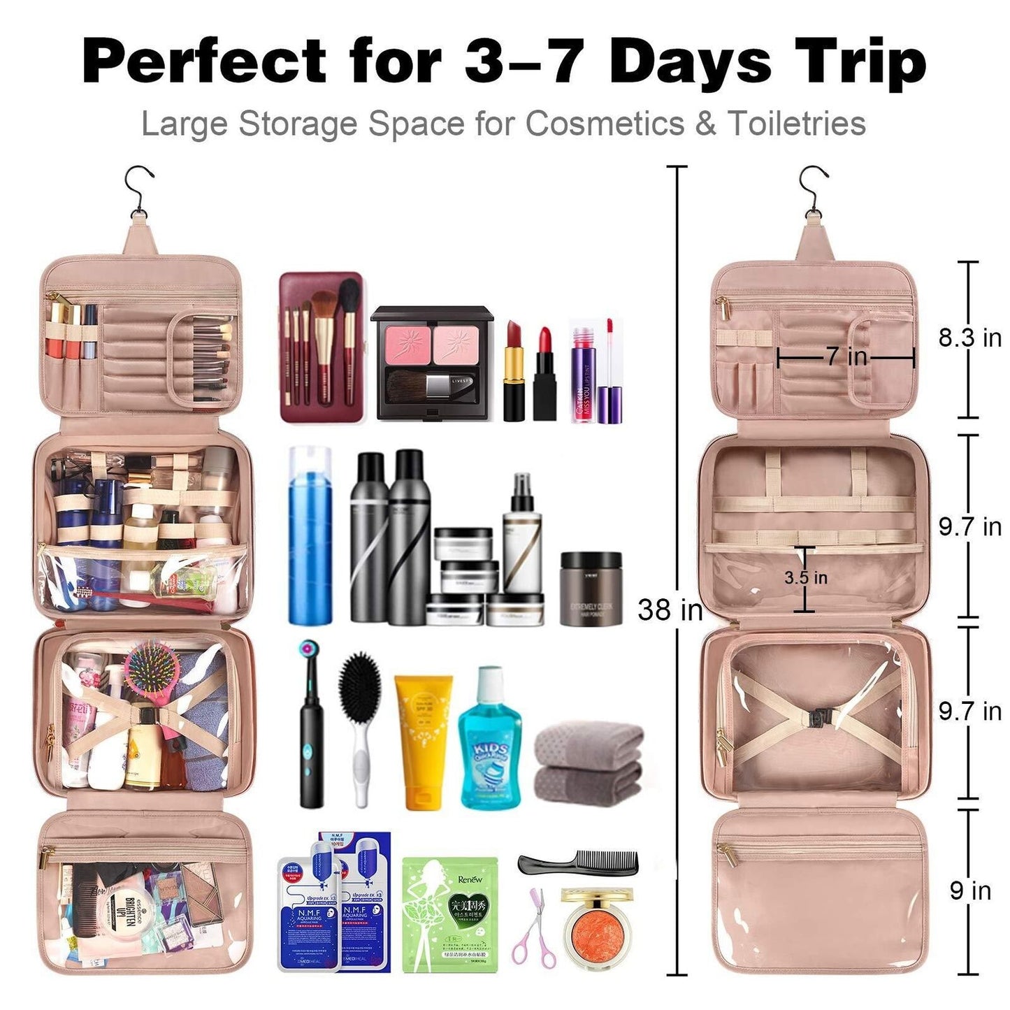 Synthetic Leather Makeup Bag Big Travel Tote Waterproof Cosmetic Bags Toiletries