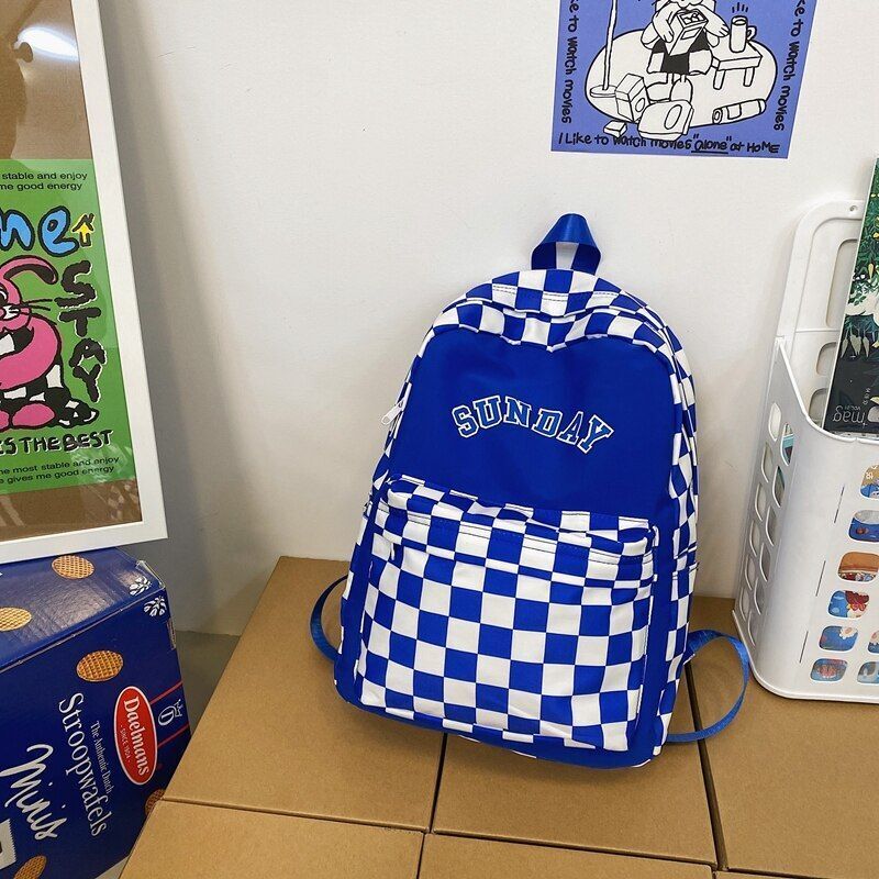 Letter Printing Women Backpack Nylon Travel Bag Fashion Plaid Schoolbag Bookbag