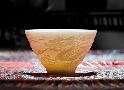 on sales porcelain tea cup dragon relief 60ml white china ceramic master cup new
