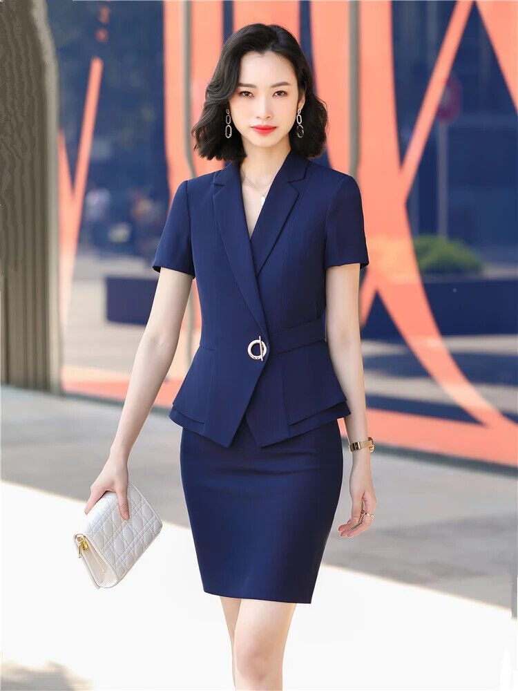 2 Piece Set Women Suits Short Sleeve Blazer Lady 2 Piece Set Women blazer Sets