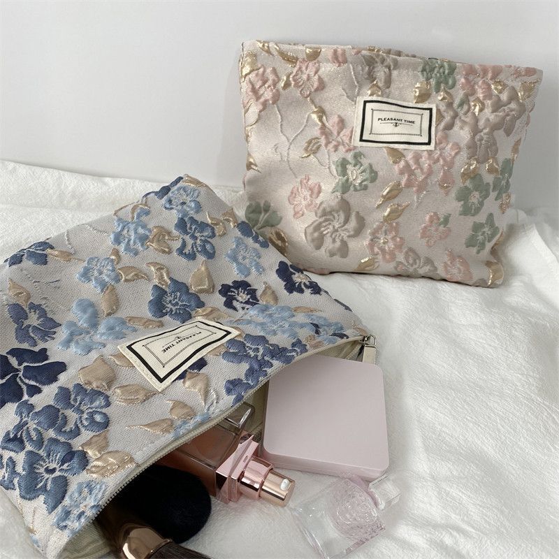 Canvas Flower Print Pattern Travel Storage Bag Toiletries Cosmetic Make Up Bag