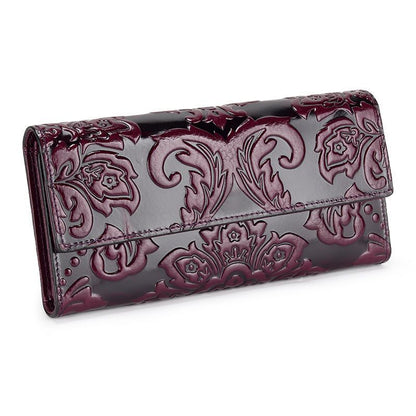 Genuine Leather Purse Large Clutch Long Purse Floral Print Wallets 10*2.5*20.5CM
