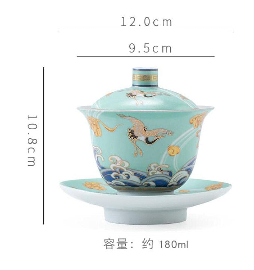 180ml Silver Ceramic Gaiwan Tea Bowl Cup Kung Fu Tea Set Handmade Tureen Tea