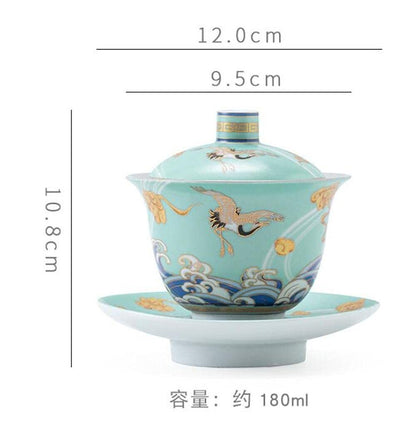 180ml Silver Ceramic Gaiwan Tea Bowl Cup Kung Fu Tea Set Handmade Tureen Tea