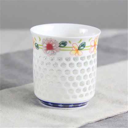 100ml Ceramic Tea Cup Blue White Cup For Coffee/tea Floral Hollow-out Design Cup