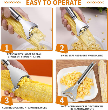 4x Stainless Steel Corn Cob Peeler Stripper Remover Kitchen Cutter Thresher Tool