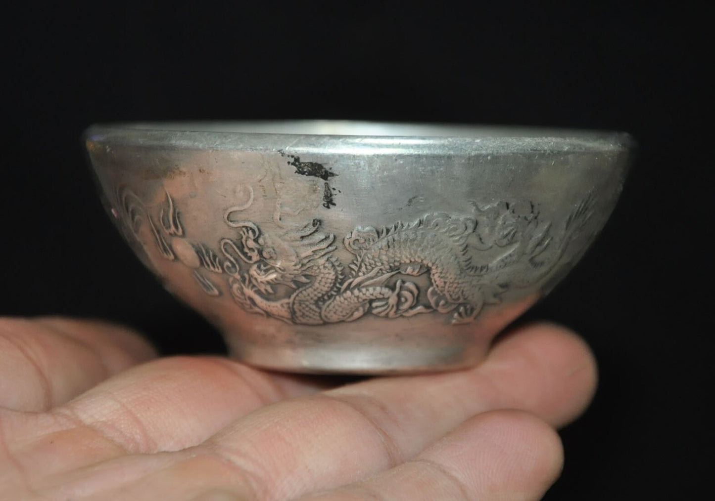 China Tibetan Silver Animal Loong Dragon Statue Tableware Tea Cup Bowl Bowls