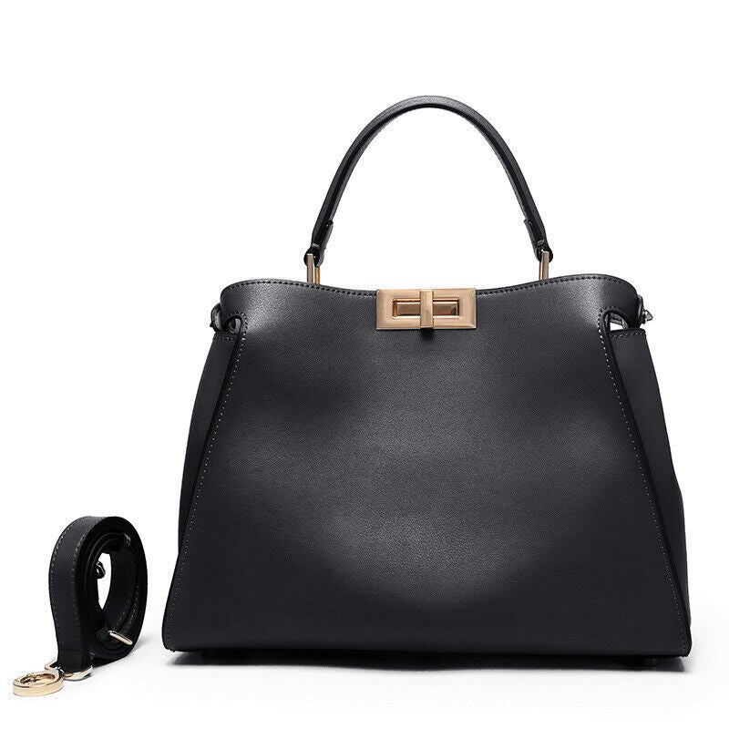 28/32cm Trapezoid Real Leather Tote Handbag Purse Fashion Shoulder Bag Briefcase