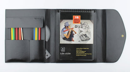 Drawing Book Cover Sketchbook Portfolio with Pencils Leather Artist Bag Gifts