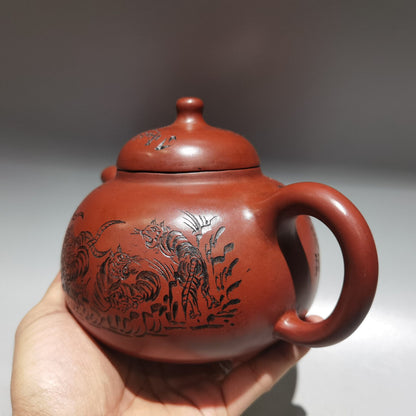 Chinese Yixing Zisha Clay Handmade Exquisite Teapot（八虎壶 底款：金鼎商标）