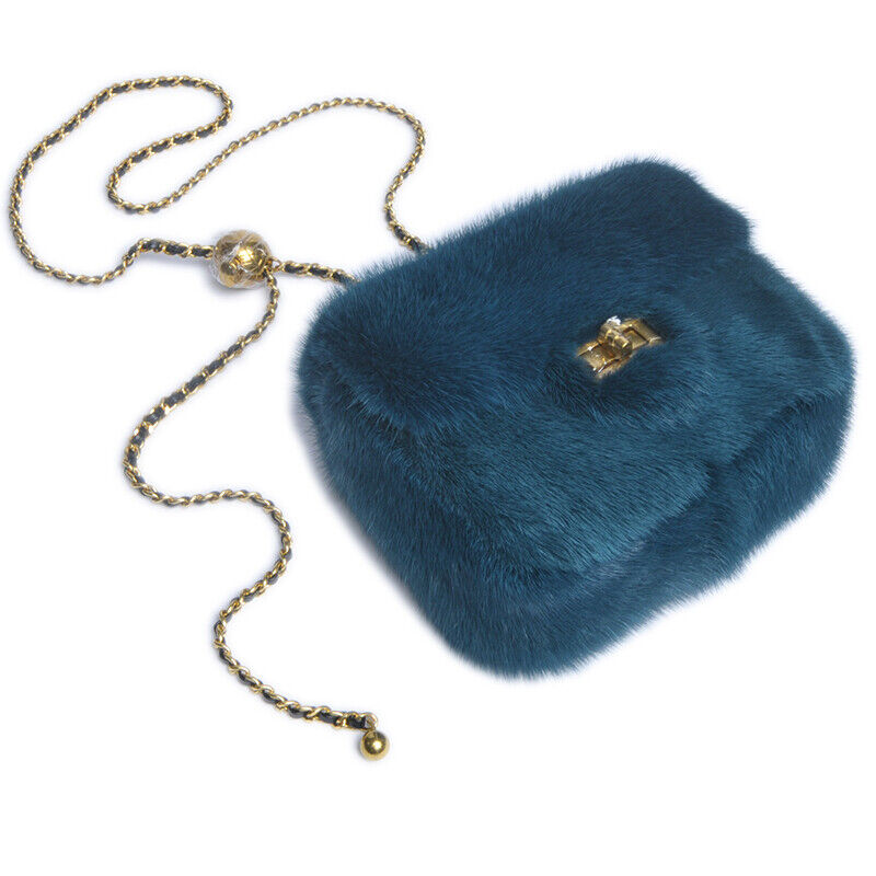 Womens Fashion Genuine Leather Crossbody Bag Real Mink Fur Evening Party Bag